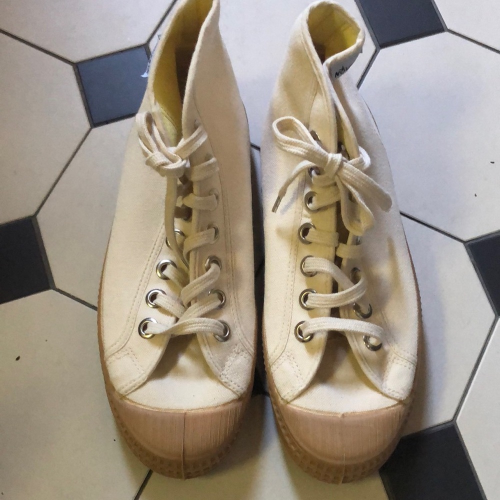 High-Top Cream Canvas Sneakers